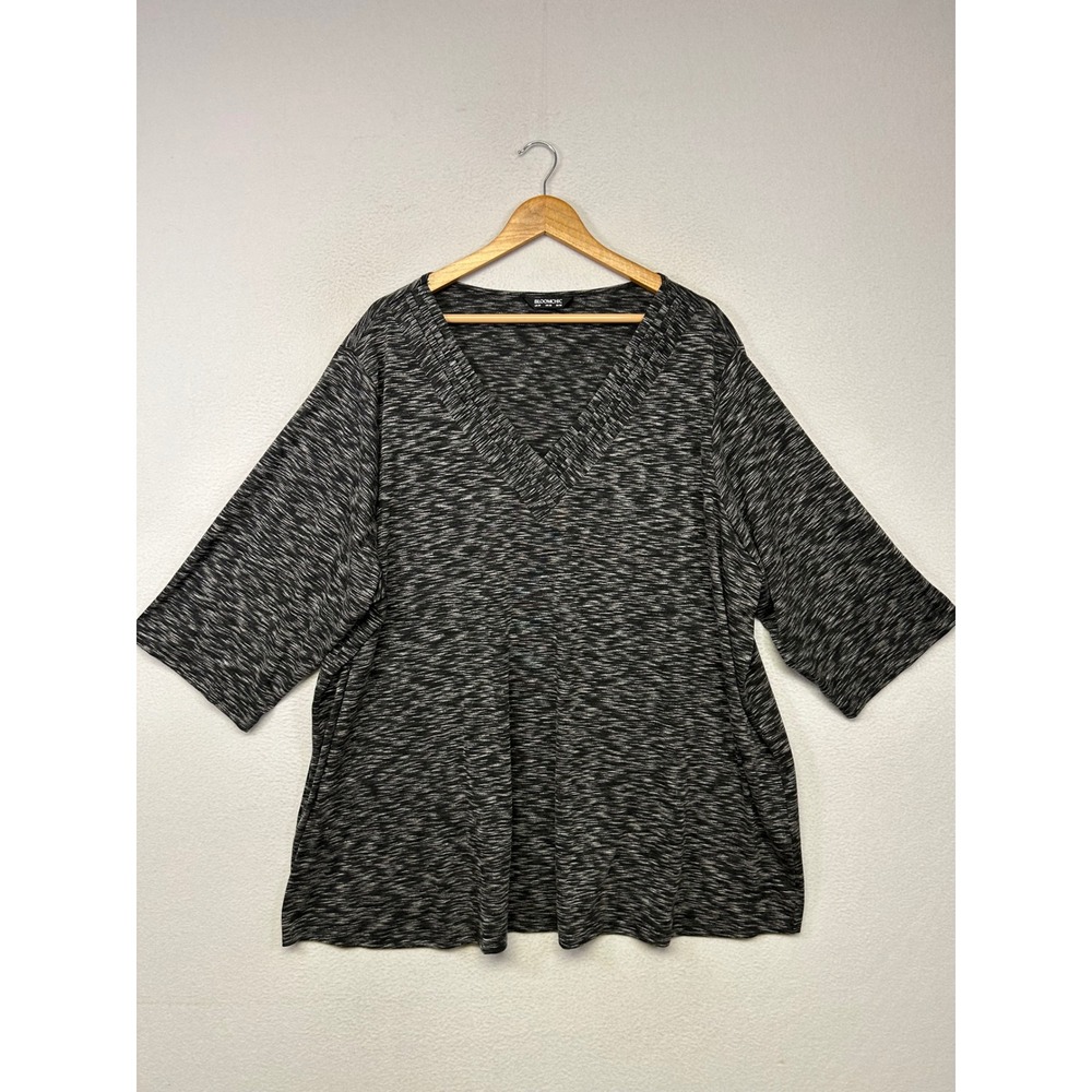 Casual Minimalist Bloomchic Women 26 Black Space Dye V-Neck Elbow Sleeve Top